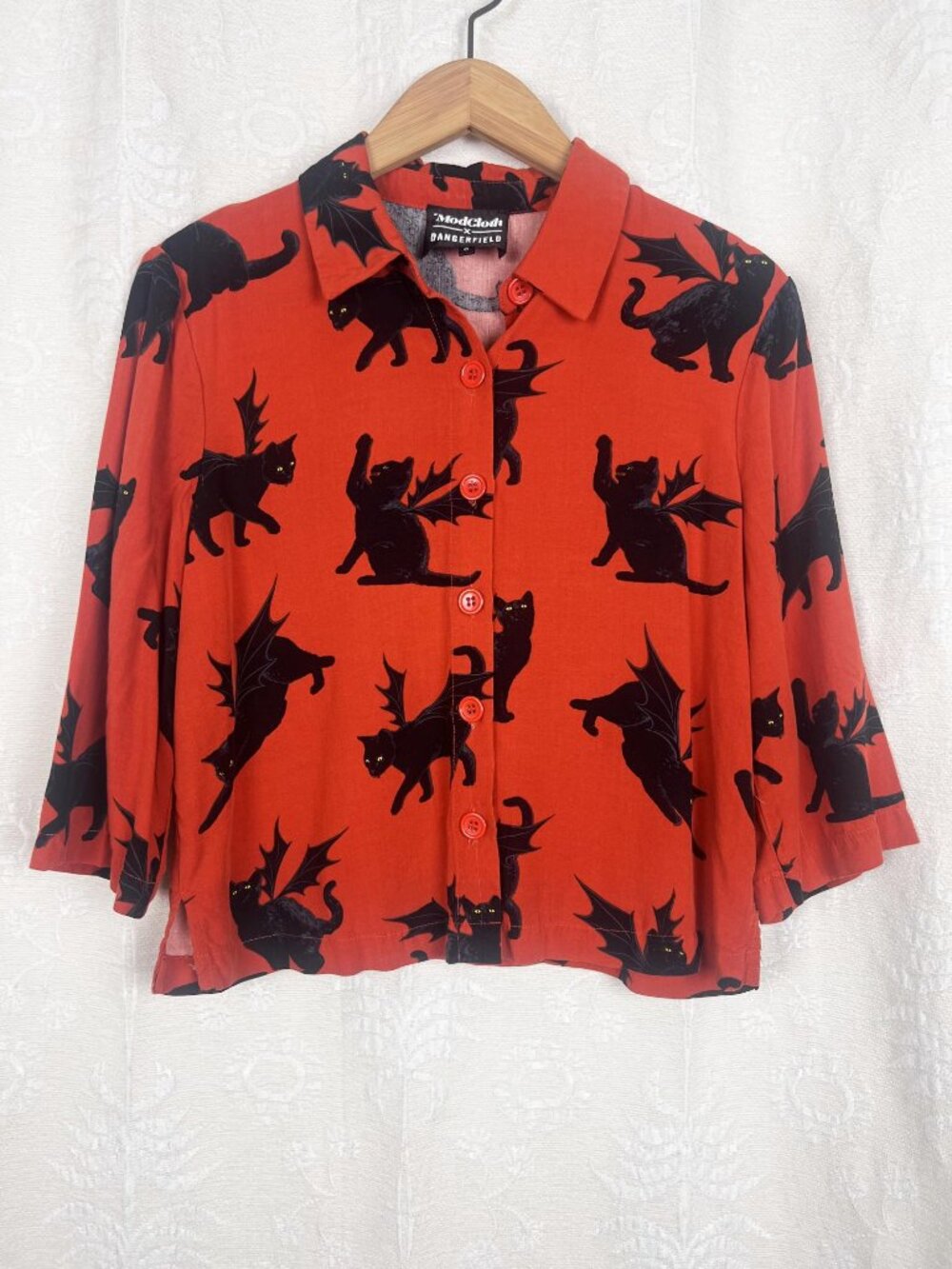 Dangerfield x ModCloth Batcat Brigade Blouse vampire cat cropped shirt AU 6 / S